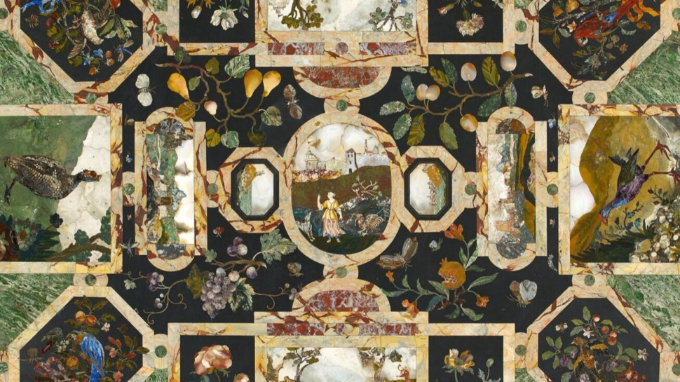 Dessus de table en marqueterie de pierres dures du XVIIe siècle